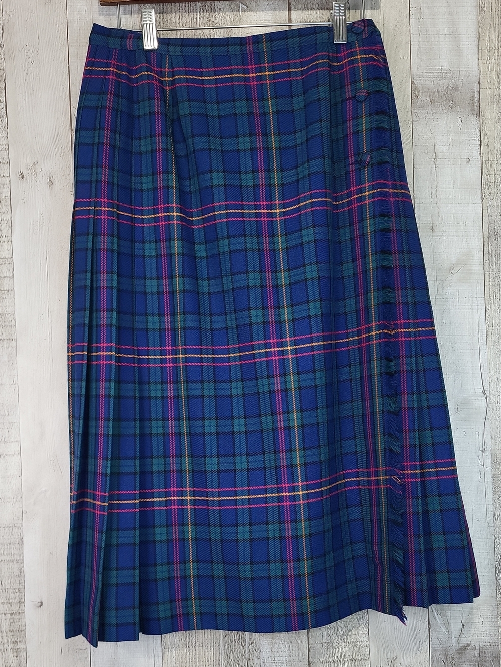 Colorful Vintage Wool Plaid Skirt/Kilt Size 12. Blue, Green.